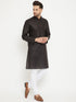 Vastramay Men's Black And White Cotton Kurta Churidar Set